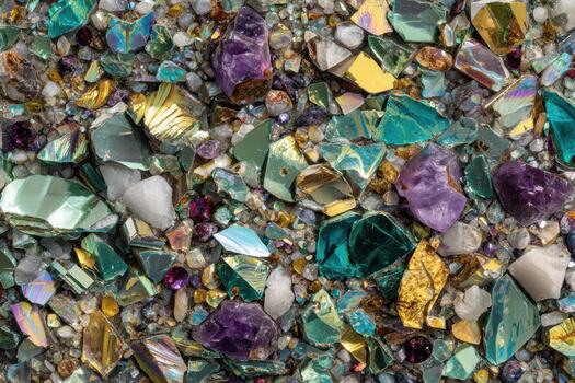 Colorful display of various gemstones and minerals photo