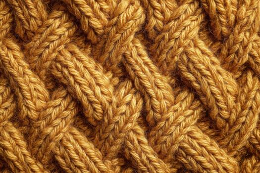 Cozy golden knitted fabric with intricate cable patterns photo