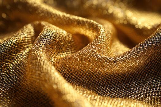 Shimmering golden fabric in soft folds and textures photo
