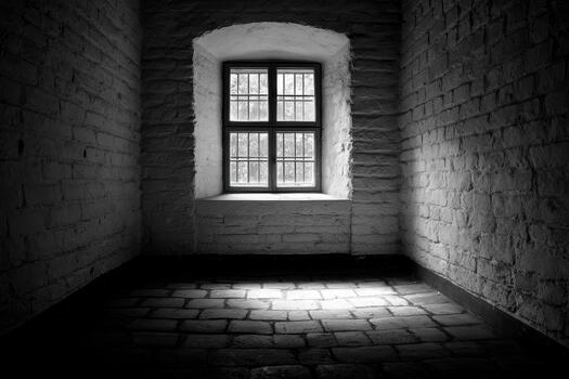 Light streaming through a dark room window photo