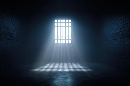 Light streaming through a prison window creating shadows photo