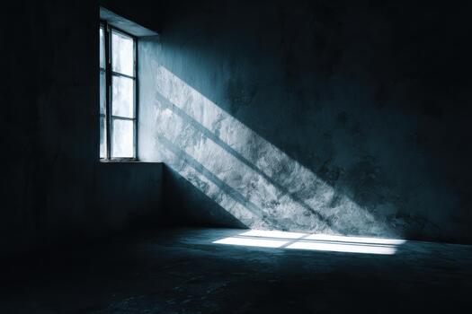 Light beams illuminate a dark room with a window photo