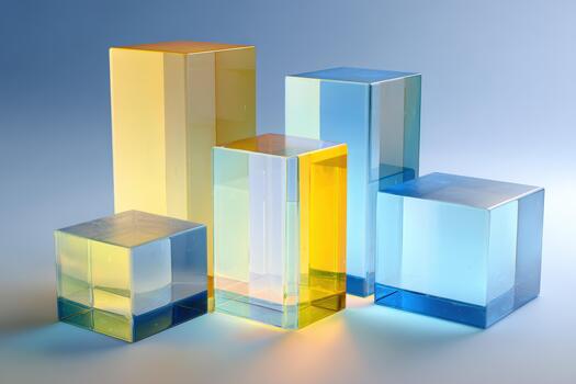 Colorful translucent cubes on a blue background photo