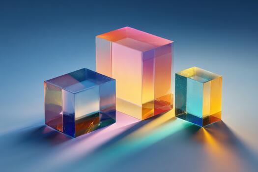 Colorful geometric shapes glow in soft lighting photo