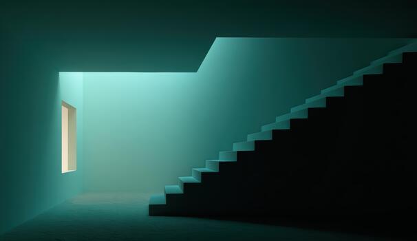 Minimalist interior with stairs and soft light photo