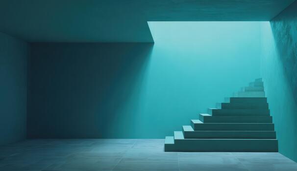 Modern staircase in a minimalist turquoise room photo