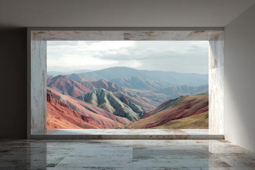 Stunning view of colorful mountains from a modern room photo