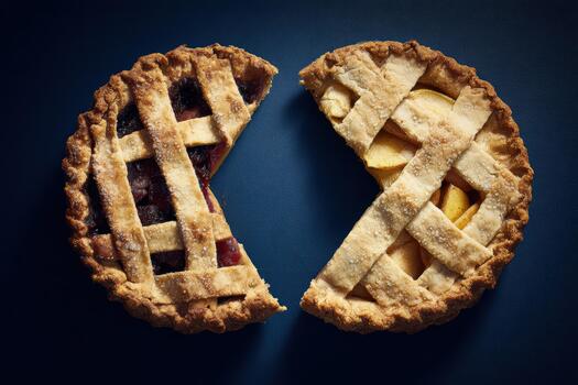 Unique split pie with cherry and apple fillings photo