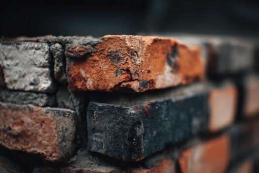 Close up view of textured bricks stacked together photo