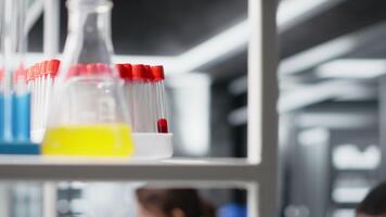 klinisk laboratorium teknolog Arbetar på granskning blod data på dator under diagnostik studie. forskning forskare fokuserar på validerar prov resultat använder sig av pc programvara, kamera b video