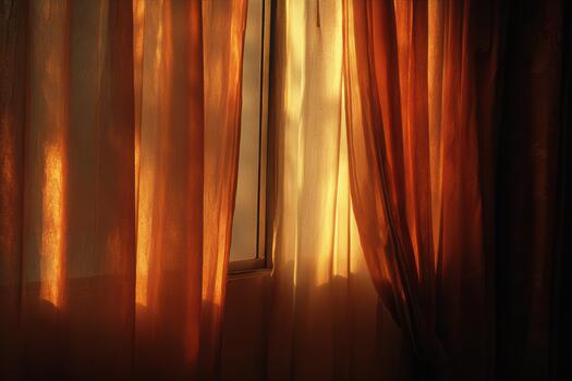Soft sunlight filtering through warm curtains photo