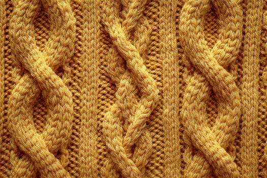Knit pattern of warm yellow cables in textured design photo