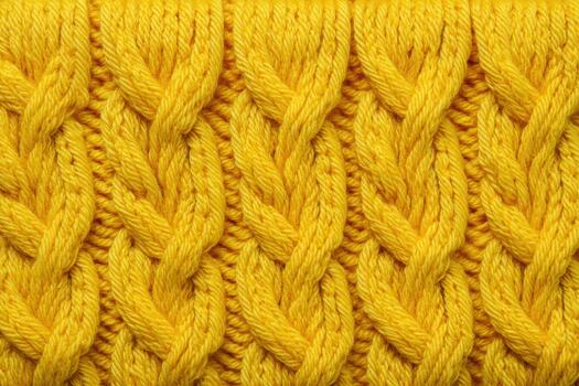 Bright yellow knitted texture with braided pattern detail photo
