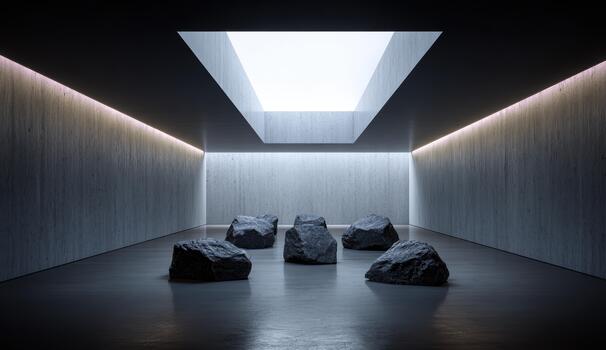 minimalista espacio con Roca Arte instalación foto