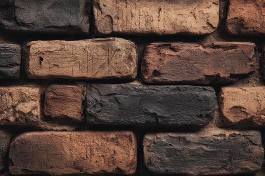 ladrillo pared con texturizado superficie en terroso tonos foto