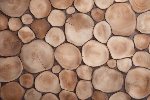 Natural wood circles create rustic wall design photo