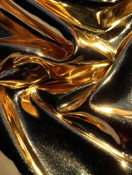 Shiny black and gold fabric with unique textures photo