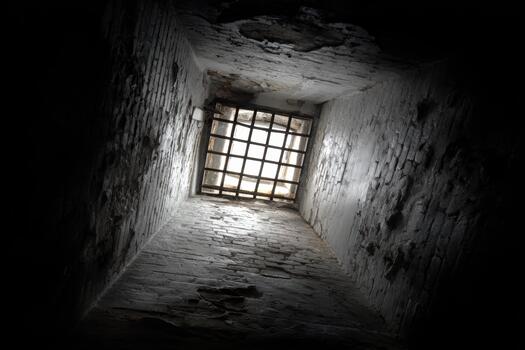 View from the bottom of a dark prison cell photo