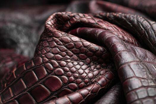 Close-up view of luxurious red crocodile leather texture photo