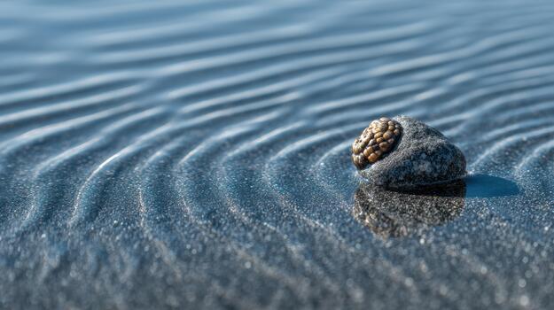 Natural patterns in wet sand around a rock on the beach photo