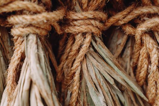 Natural fibers tied together in a rustic display photo
