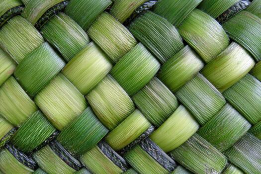 Woven green natural fibers create intricate patterns photo
