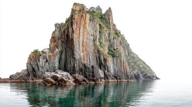 Rocky island with calm waters in serene environment photo