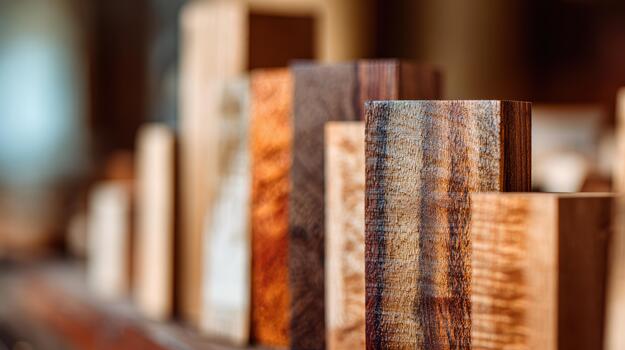 Wooden blocks displayed in a workshop with natural light photo