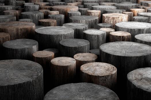 Wooden logs arranged in different sizes and textures photo