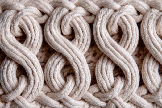 Soft cream yarn knots create textured fabric design photo
