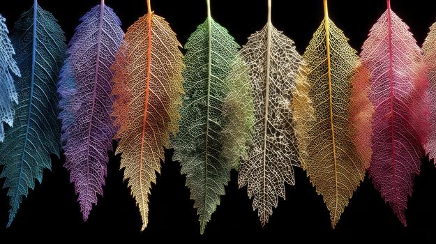 Colorful lacy leaves arranged in a vibrant display photo