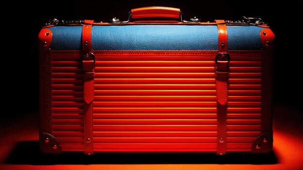 Colorful travel suitcase with unique design on display photo