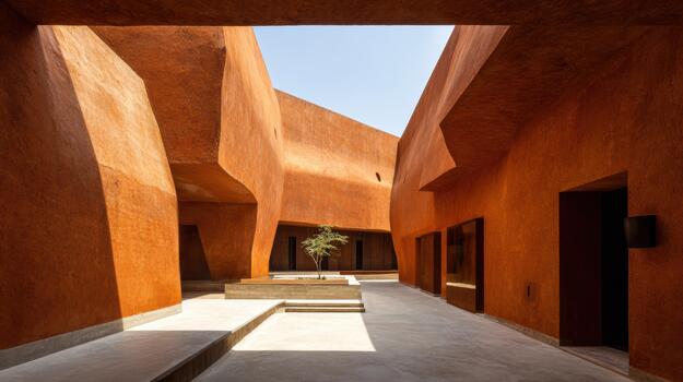 Unique architectural design in orange courtyard space photo