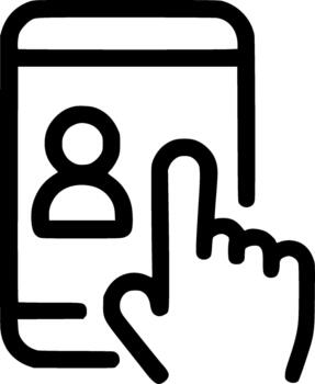 An outline icon representing a mobile app tutorial, user account access, onboarding, guide, and tapping a profile vector