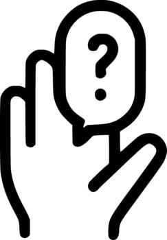 An outline icon representing asking a question, seeking help, customer support, inquiry, and communication bubble vector