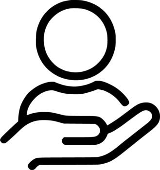 An outline icon representing mentorship, user support, customer service, care, guidance, and help provided to a person vector
