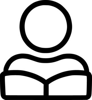 An outline icon representing a person studying, reading a book, learning, a student, or a user accessing educational content vector