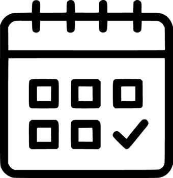 An outline icon representing scheduling, calendar, booking, completed event, date confirmation, and time management vector