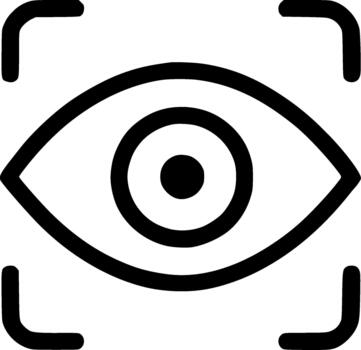 An outline icon representing focus, vision, eye tracking, observation, scanning, and clear target objective vector