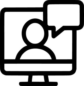 An outline icon representing a call, online meeting, remote communication, e-learning, or virtual consultation vector