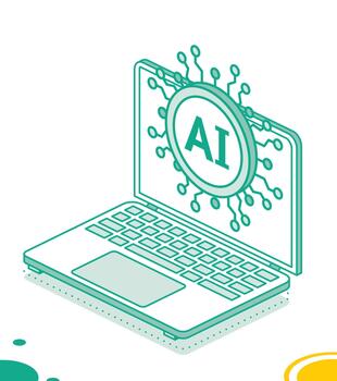 Artificial intelligence on laptop. Isometric illustration of AI technology and computer system. vector