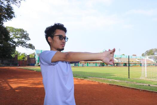 un hombre es extensión su brazo en frente de un cerca. concepto de determinación y atención como, el hombre trabajos en su flexibilidad, foto