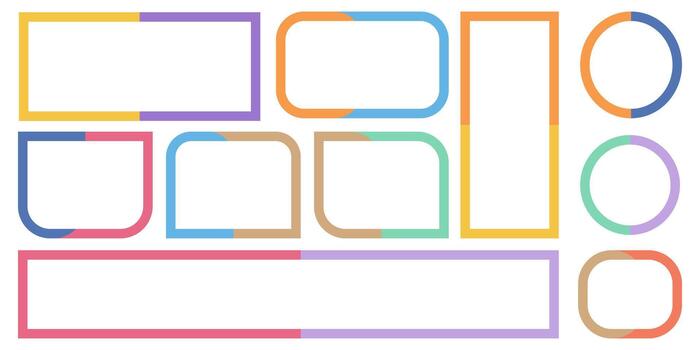 Set of colored empty text boxes. Frames. Empty speech bubbles without background. vector