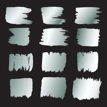 Silver brush stroke. Dirty texture set. Box, frame, or background for text. vector