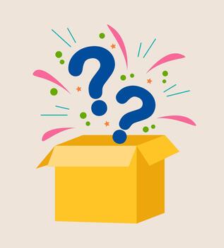 Cardboard Box Open Inside with a Question Mark. Colorful illustration vector