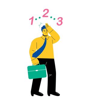 Obsessive compulsive disorder symptoms. Business man fear, has intrusive thoughts and counting. OCD concept. Flat illustration isolated on white background vector