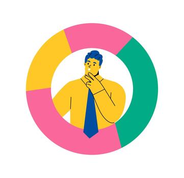 Pie chart analytics. Business man with a chart. Flat illustration isolated on white background vector