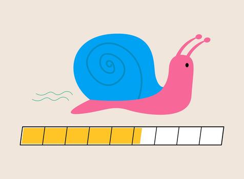 Progreso cargando bar, Procesando cuadro, caracol gatea despacio. velocidad de solicitud Procesando, cargando, enviando. vistoso ilustración vector