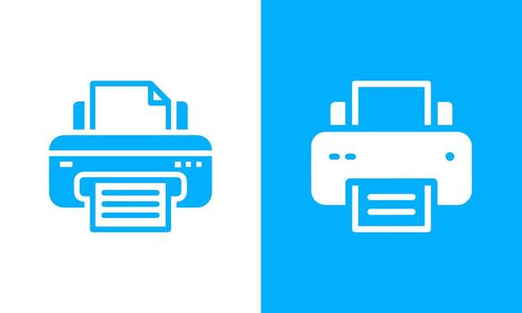 Modern flat icon set of a printer with paper output on a split blue and white background vector
