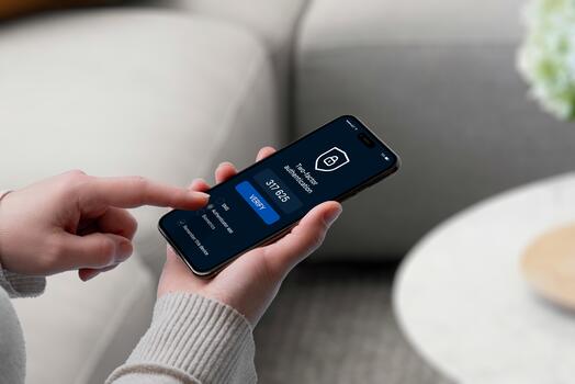 User entering 2FA code on smartphone screen with security shield icon, representing secure login, verification, and multi-factor authentication photo